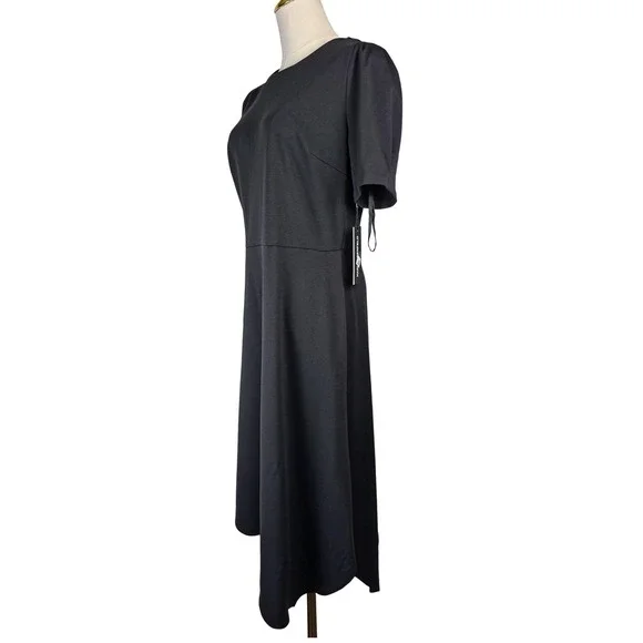 Karl Lagerfeld Paris Dress Womens 8 Black Asymmetrical Hem Puff Sleeve Midi NWT - Picture 5 of 8